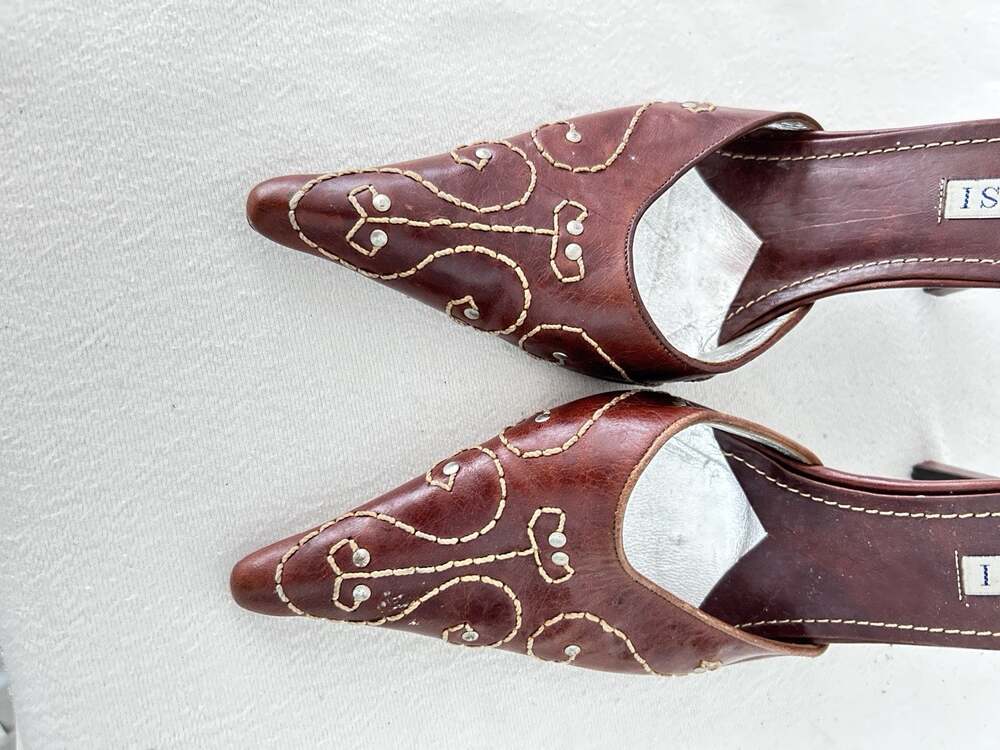 Diversi Pointed Toe Leather Mules 7.5 Made In Brazil
